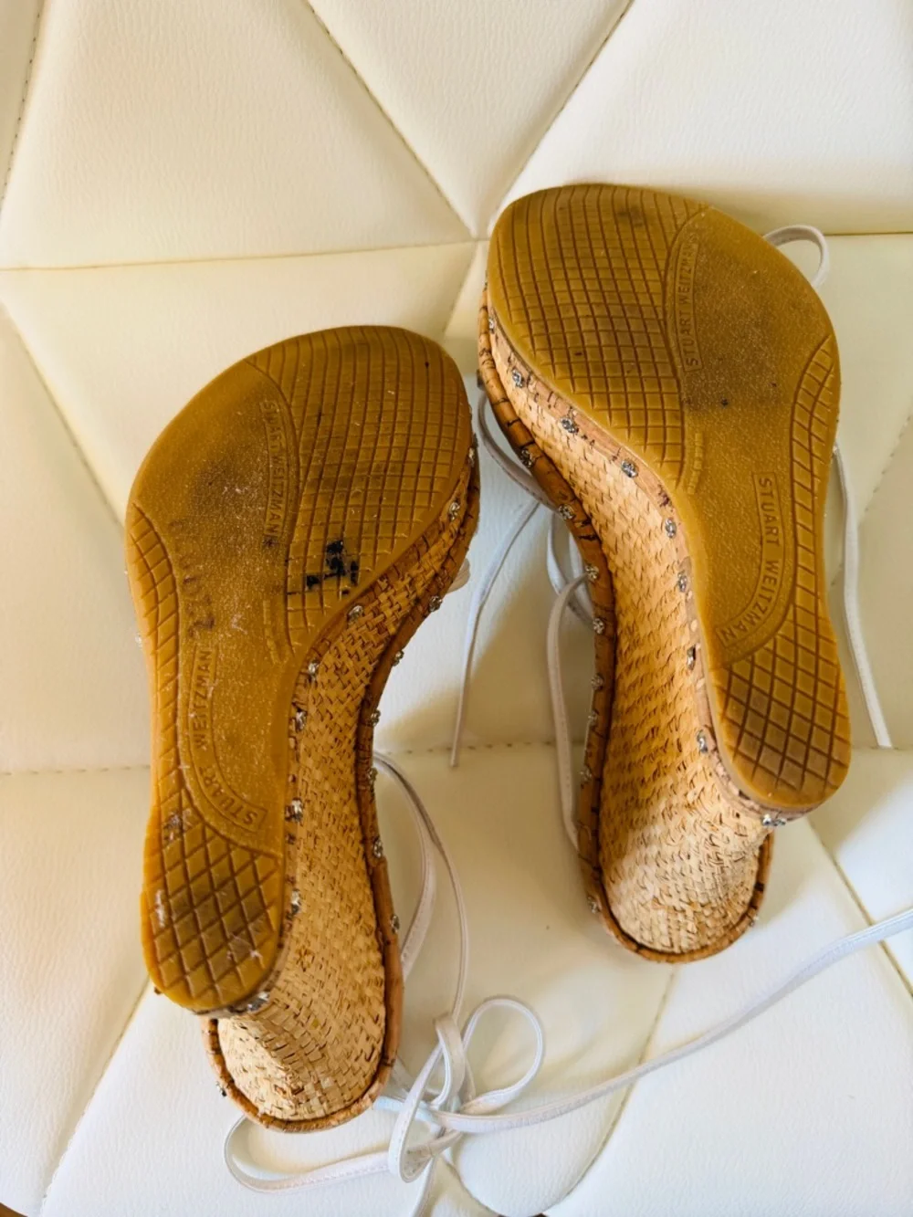 White Lace-Up Wedge Sandals with Natural Cork Platform - Picture 8 of 9